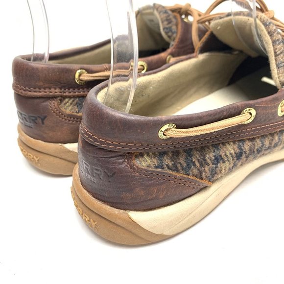 SPERRY TOP SIDER Genuine Leather Brown Houndstooth Loafers Boat Shoes Flats sz 8 - Picture 3 of 16